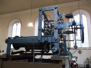 Iron frame containing the Whitehurst clock mechanism in St Peter's church